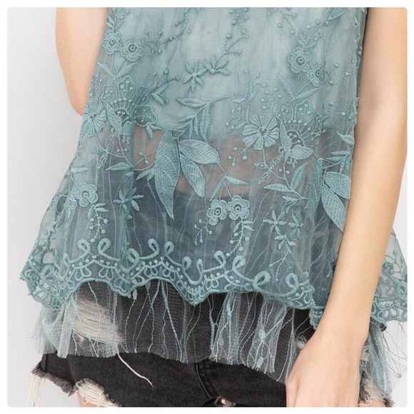 POL Tiffany Blue Sage Tulle Tunic Top - Picture 3 of 9